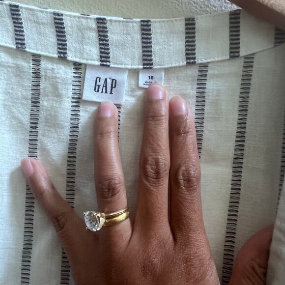 GAP Cotton Linen Blend Short Sleeve Wrap-Front Blue Stripe Dress Women's Size 16 - Picture 6 of 7